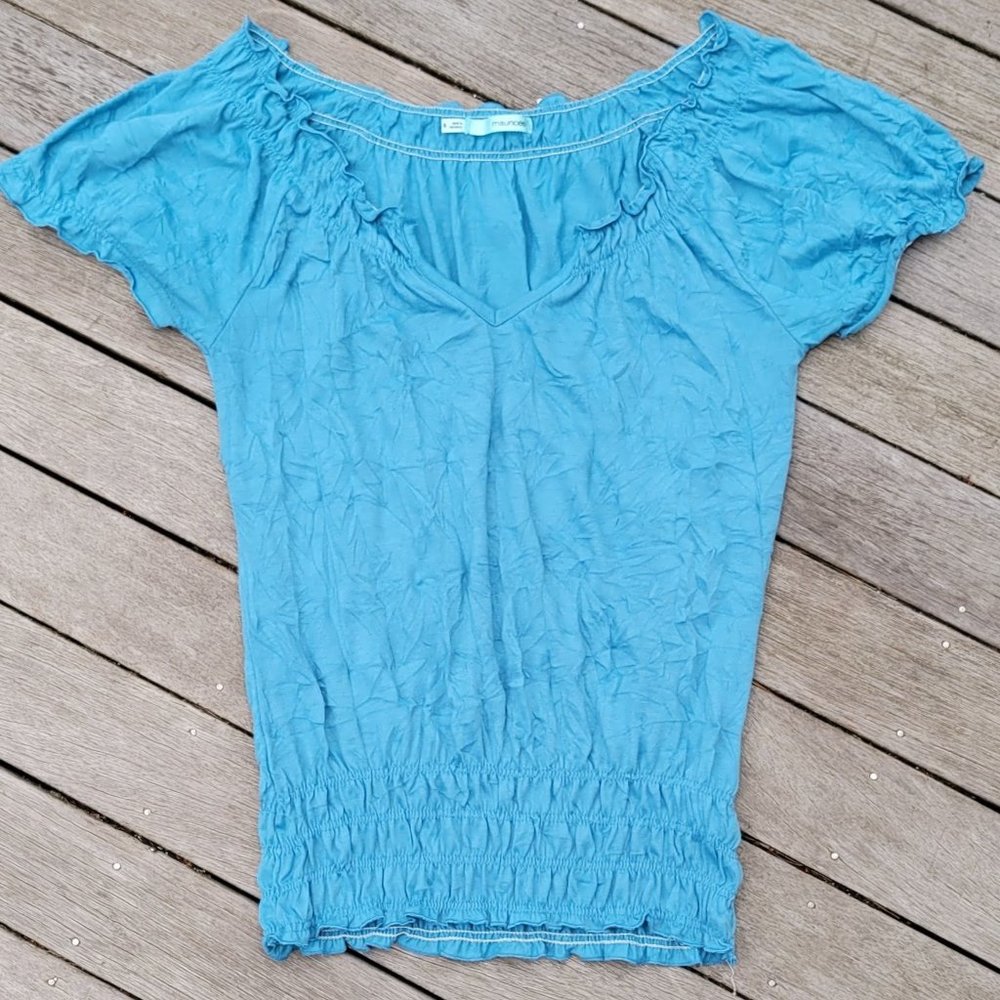 Maurices Cool Krinkle Material Shirt, Blue, Small,  60 Cotton 40 Poly,